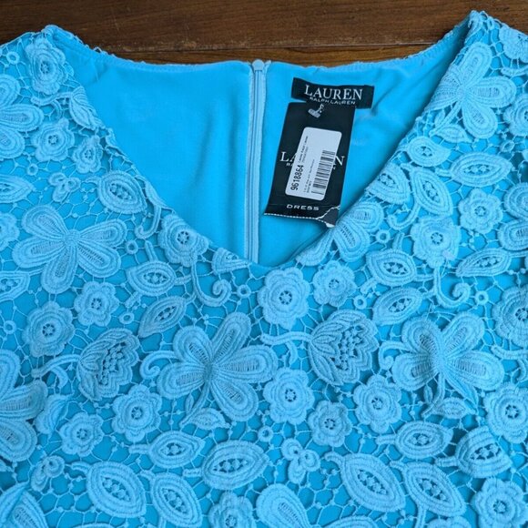 Lauren Ralph Lauren Womens 6 Turquoise Skylight Floral Lace Overlay Dress Lined - Picture 3 of 10
